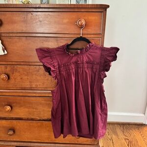 Sea New York Burgundy Ruffled Sleeveless Blouse